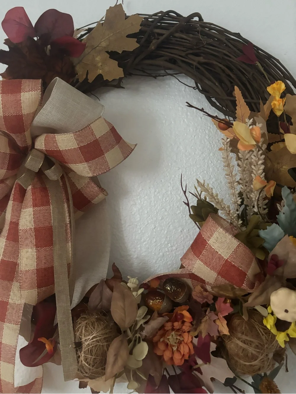 Rustic Primitive Farmhouse Fall Wreath Plaid Bow Grapevine Custom Final Sale